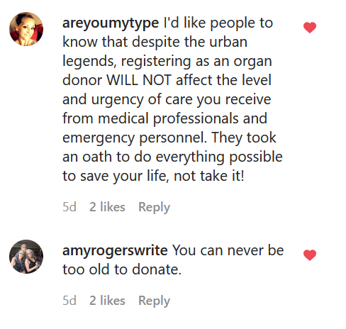 two social media comments describing myths about organ donation