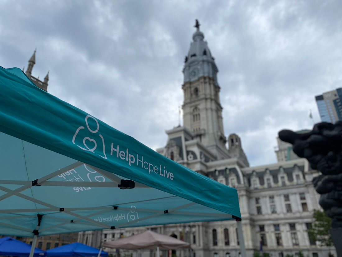 Help Hope Live tent set up in front of Philadelphia City Hall